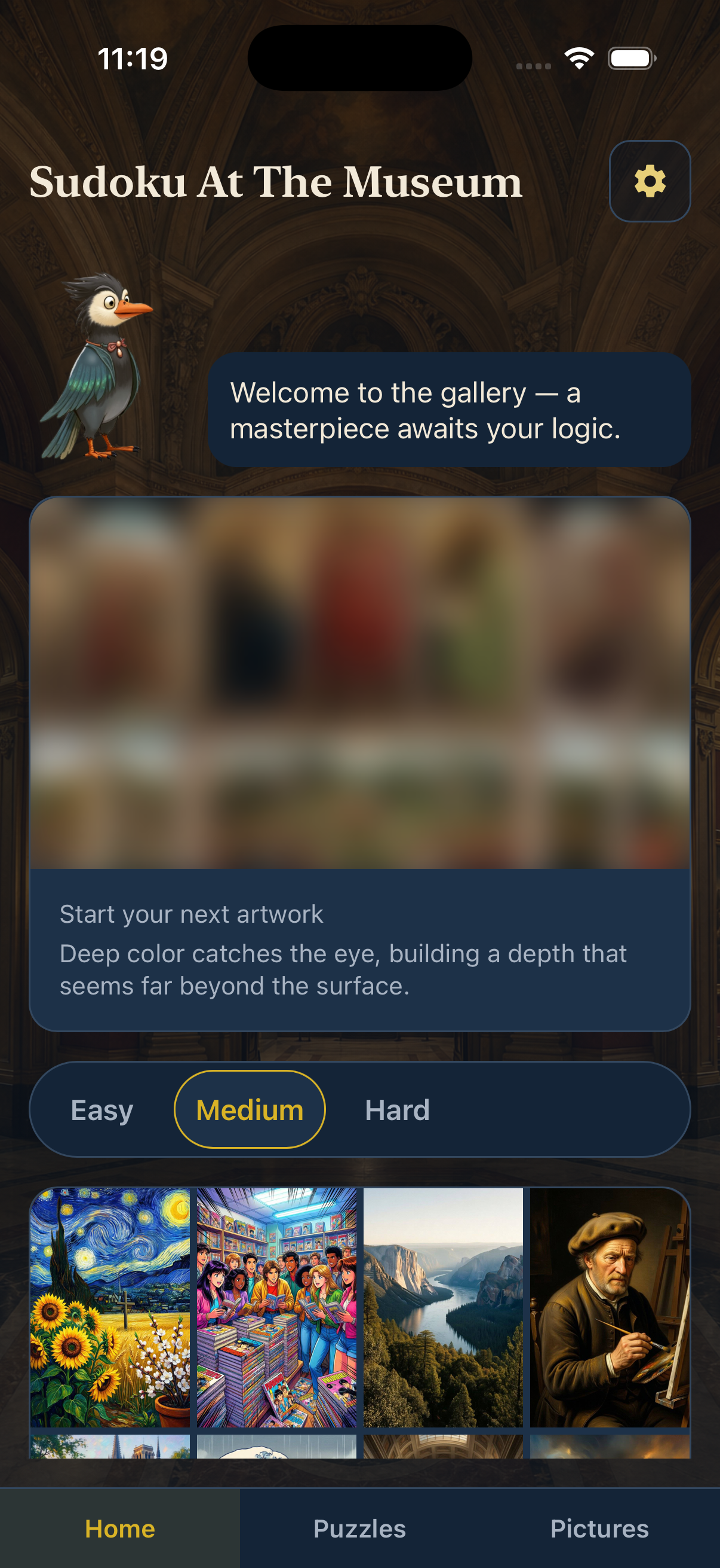 Sudoku at the Museum home screen